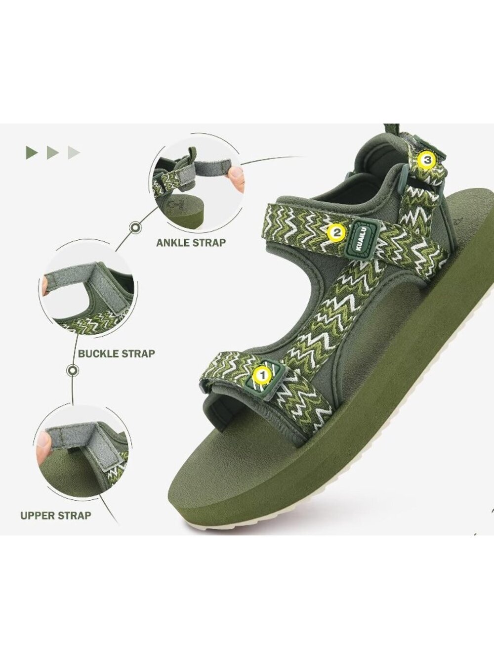 Women's Army Green Comfortable Arch Support Adjustable Strap Hiking Sandal Shoes - Picture 3 of 7